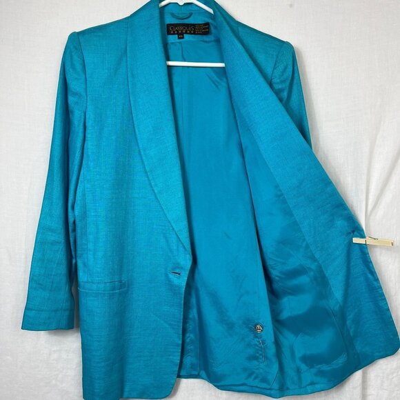 90s Classiques 100% Linen Longline Blazer Womens XS Oversized Bright Crest Retro - Picture 7 of 13